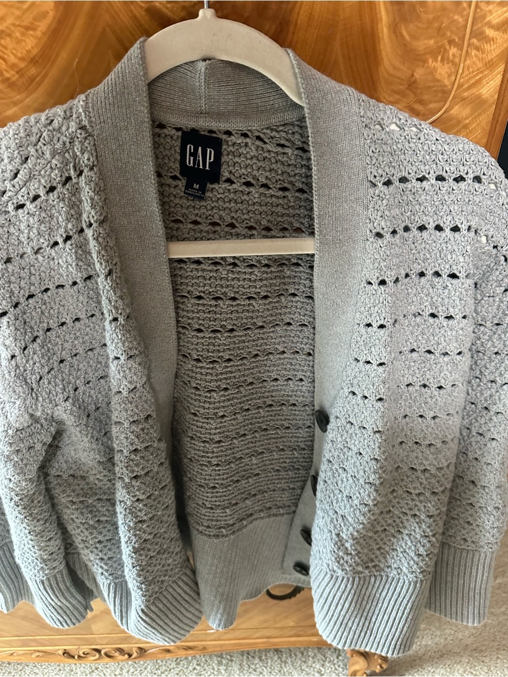 GAP Taupe Open-Knit Button Cardigan